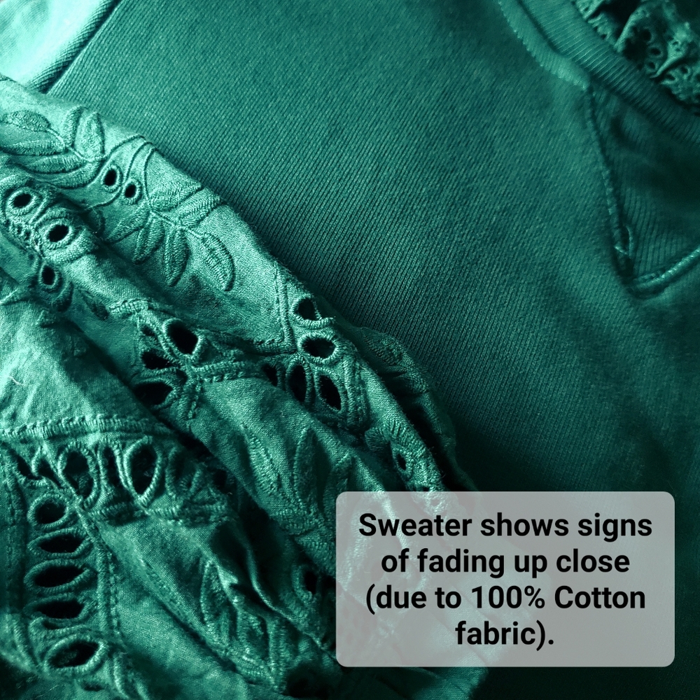 Anthropologie Forever That Girl Boho Green Lace Eyelet Sweatshirt Sweater S - Picture 7 of 16